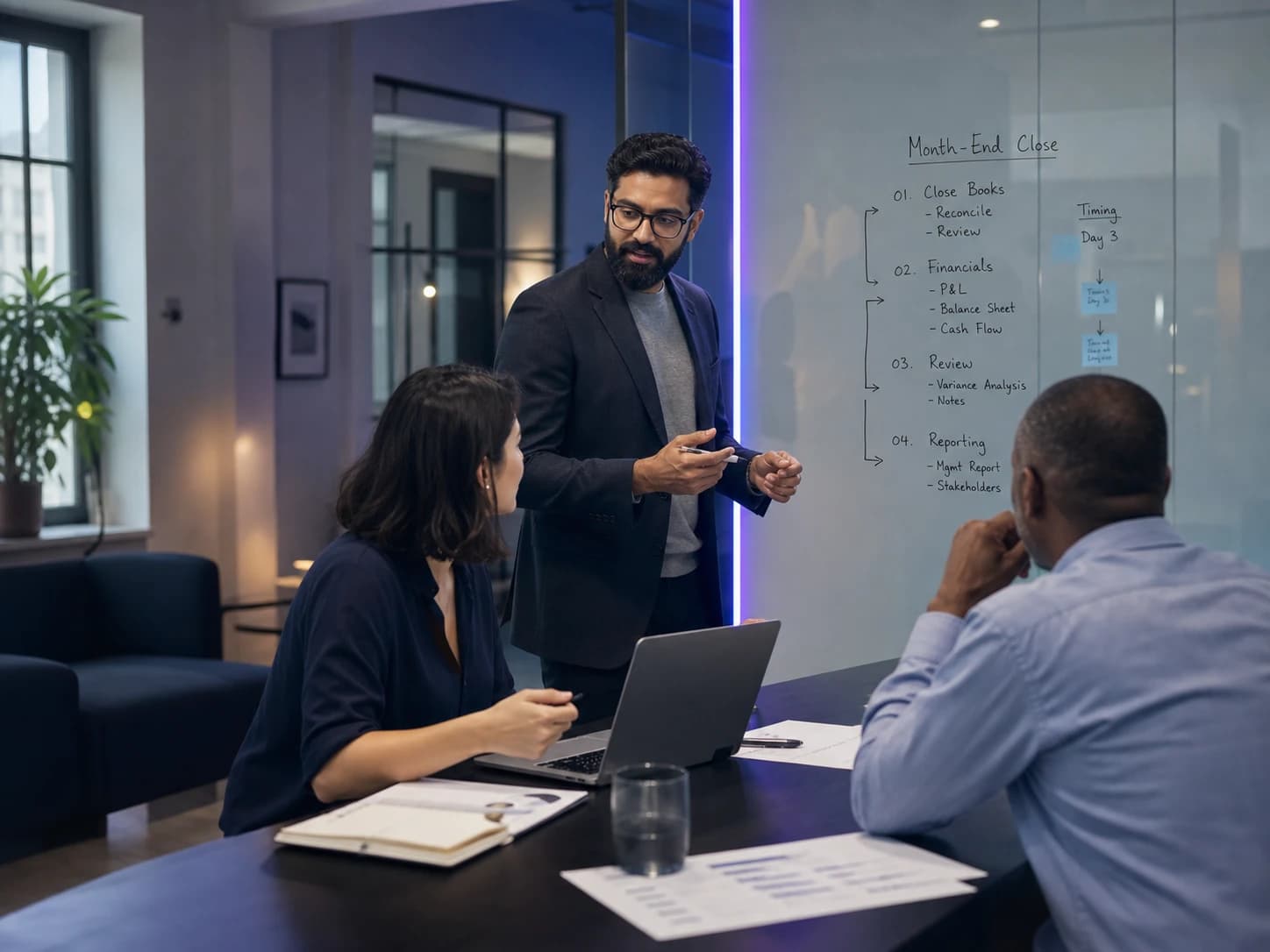 A finance team planning a month-end accounting workflow
